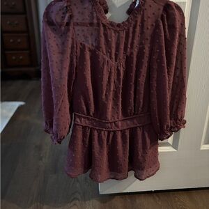 Beautiful Dark mauve Sheer Polka Dot Blouse size M